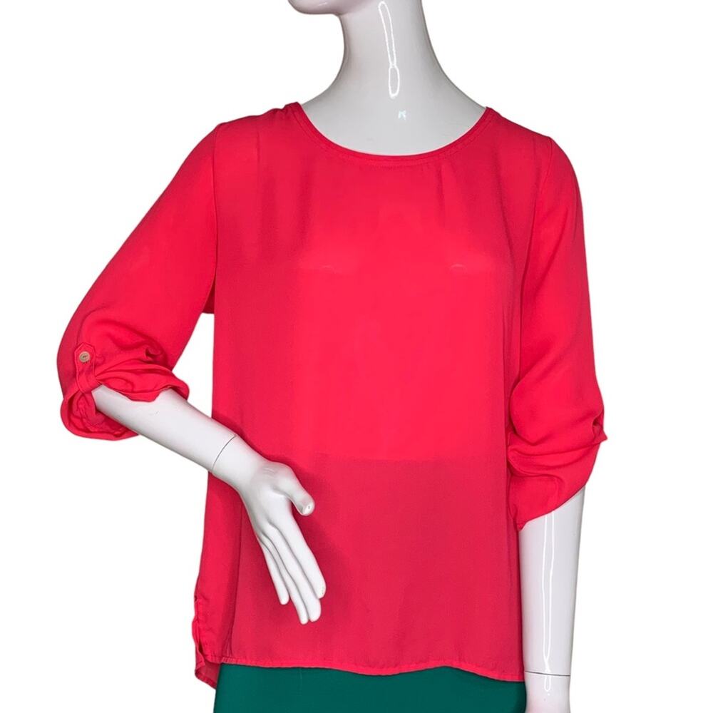 Sweet Rain Blouse 3/4 Sleeve Pink Pullover Size L
